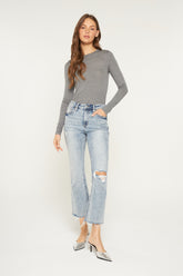 High Rise Cropped Bootcut W Acid Jeans