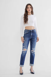 High Rise Boyfriend Crop With Cuff