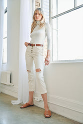 High Rise Boyfriend Crop With Button Up