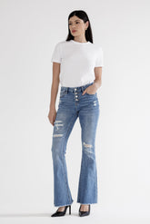 Mid Rise Flare With Button Up