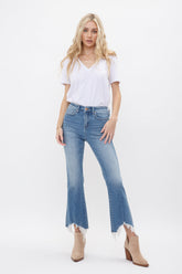 High Rise Crop Flare With Uneven Hem