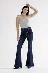 High Rise Super Flare With Button Up