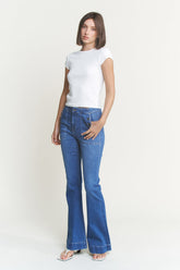 High Rise Flare W Button Patch Pocket