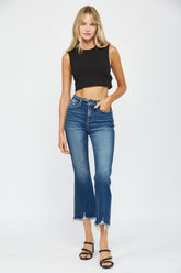 High Rise Crop Flare With Uneven Hem