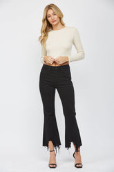 High Rise Crop Flare With Uneven Hem