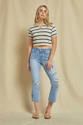 Mid Rise Mini Flare Crop With Slit