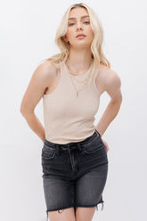 High Rise Stretch Midi Shorts