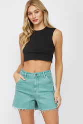 Super High Rise Cut Out Hem Carpenter Shorts
