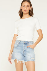 Super High Distressed Shorts W Button Up