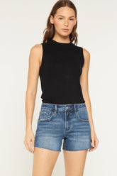 Mid Rise Frayed Hem Shorts