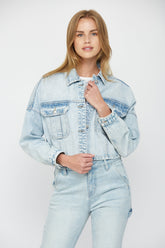 Cropped Denim Jacket W Elastic Band