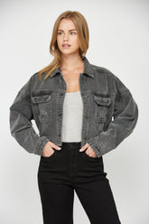 Cropped Denim Jacket W Elastic Band