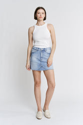 High Rise Raw Hem Mini Skirt