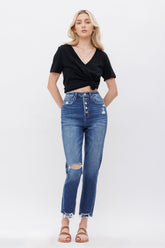 Super High Rise Mom Jean With Button Up