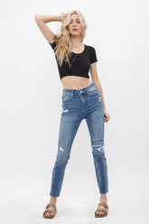 Mid Rise Ankle Skinny With Repair Patch