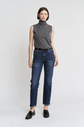 High Rise Ankle Straight With Uneven Hem