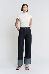 Super High Wide Leg Cuffed Hem