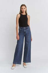 High Rise Wide Leg Slant Pocket