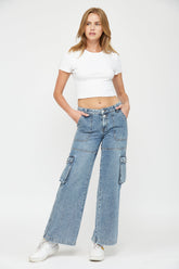 Mid Rise Wide Cargo Jeans