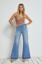 Super High Rise Belted Wide Flare
