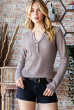 Reborn J Waffle Knit Notched Long Sleeve Top