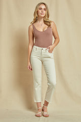 Mid Rise Straight Leg With Slit at Bottom