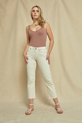 Mid Rise Straight Leg With Slit at Bottom