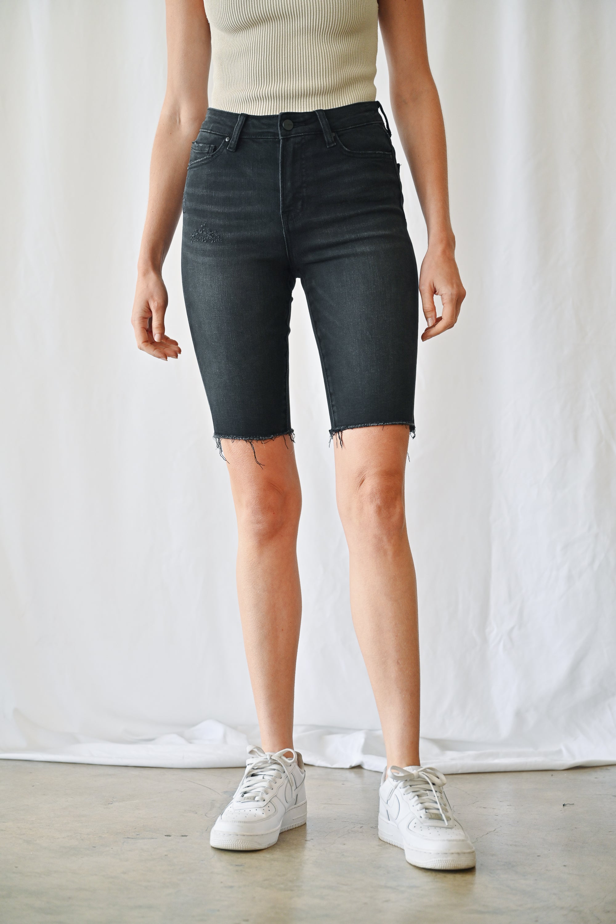 Mica Denim High Rise Frayed Skinny Shorts Secondary image