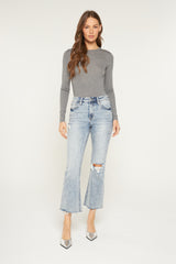 High Rise Cropped Bootcut W Acid Jeans