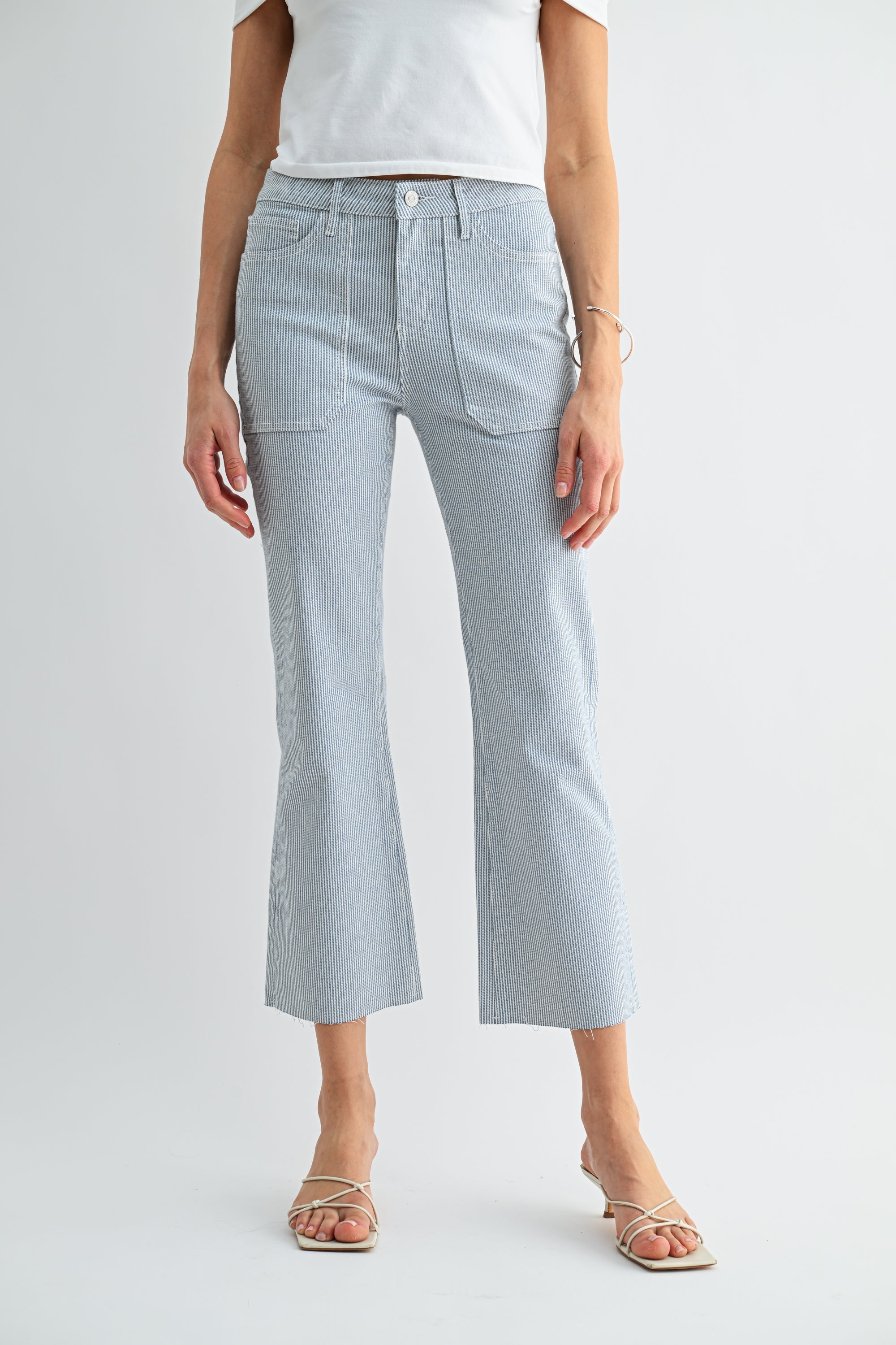 Mica Denim High Rise Bootcut Jeans with Raw Hem and Stripe Detail Secondary image
