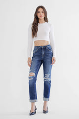 High Rise Boyfriend Crop With Cuff