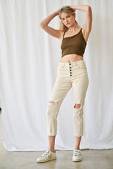High Rise Boyfriend Crop With Button Up
