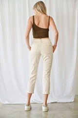 High Rise Boyfriend Crop With Button Up