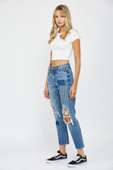 HIGH RISE BOYFRIEND CROP W/ STRIPE PATCH