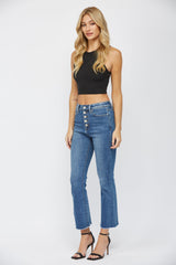 Super High Rise Crop Flare With Button Up