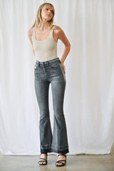 High Rise Flare Blocking 2-button With Let Out Hem