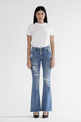 Mid Rise Flare With Button Up