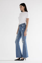 Mid Rise Flare With Button Up