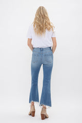 High Rise Crop Flare With Uneven Hem