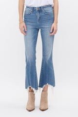 High Rise Crop Flare With Uneven Hem