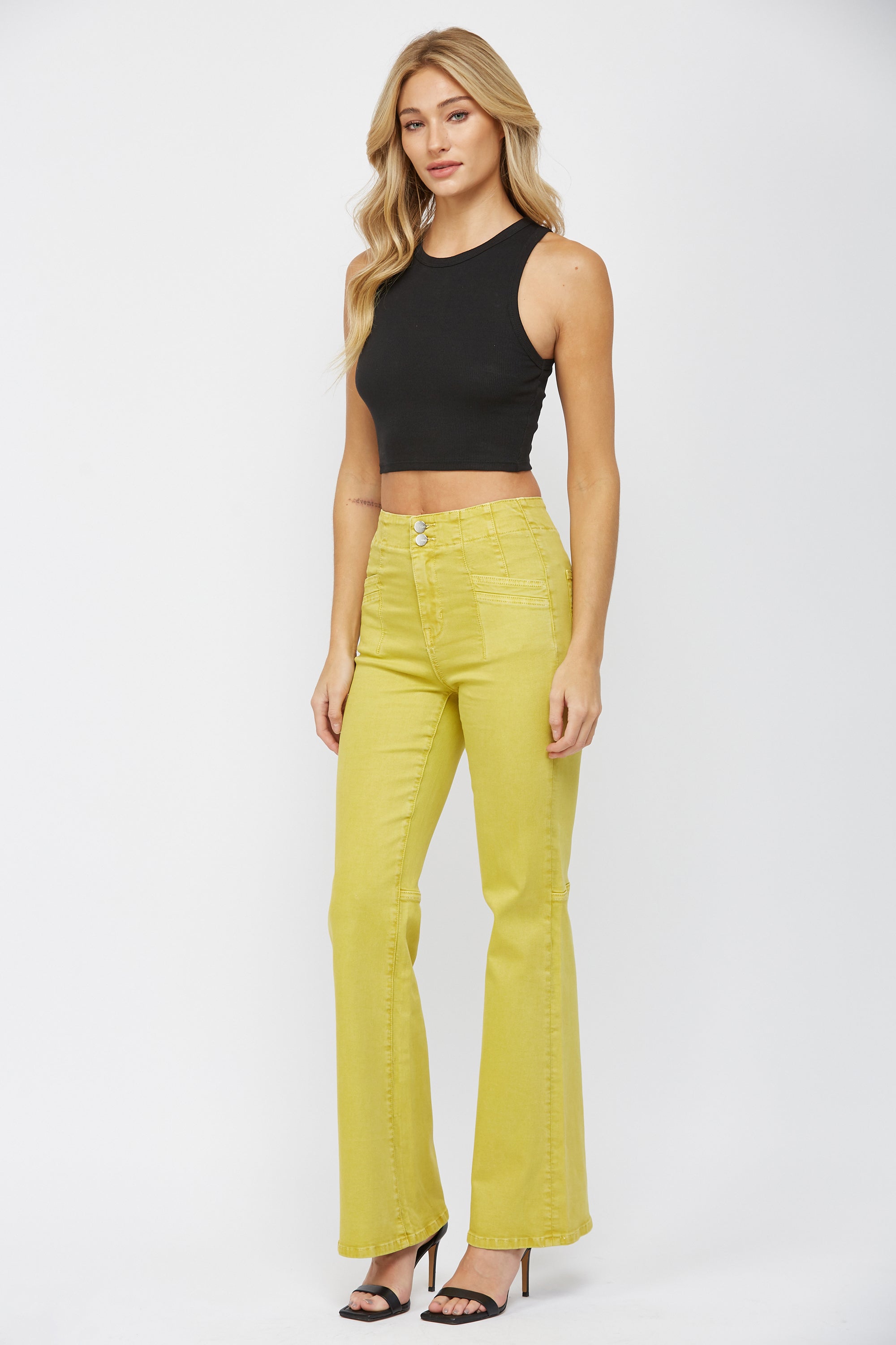 Super High Rise Flare With Double Buttonss
