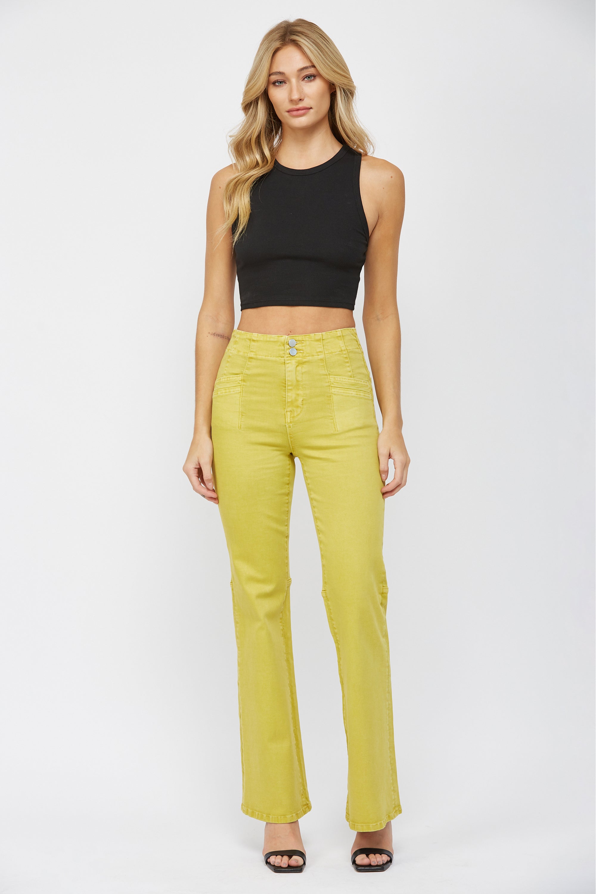 Super High Rise Flare With Double Buttonss