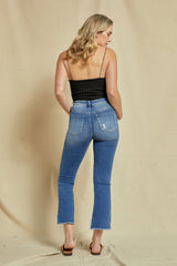 High Rise Crop Flare Buttons Up With Step Hem