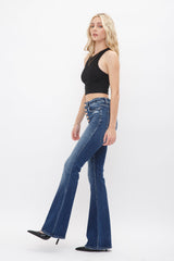 High Rise Flare With Button Up