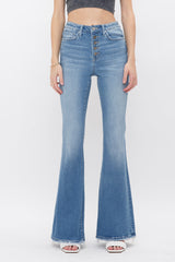 High Rise Flare With Button Up