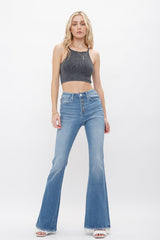 High Rise Flare With Button Up