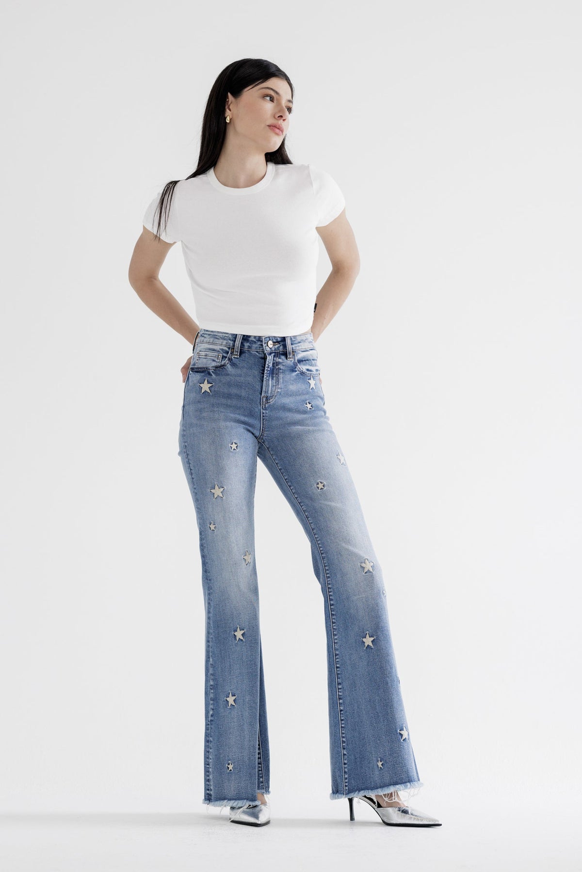 High Rise Flare W Star Embroidered