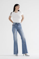 High Rise Flare W Star Embroidered