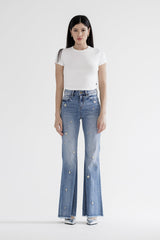 High Rise Flare W Star Embroidered
