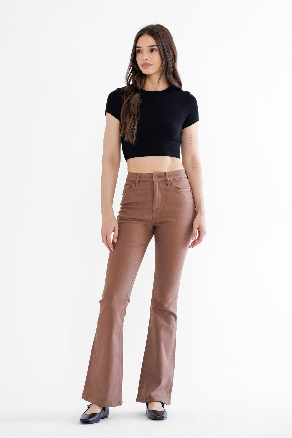 High Rise Flare Leg W Coated Jean